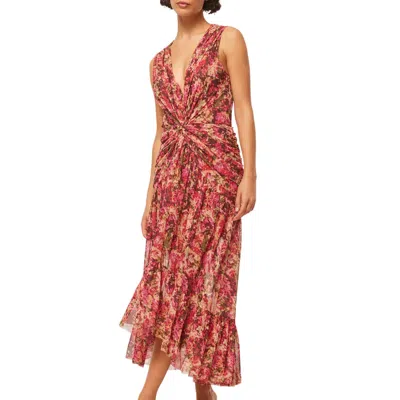 Misa Ava Sleeveless Twisted Floral Midi Dress In Pink