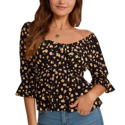 Mason & Belle Cropped Short Sleeve Floral Top In Black