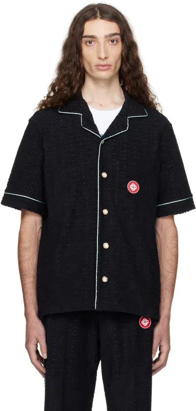 Casablanca Black Shirt With Classic Lapels And All-over Embossed Monogram In Black