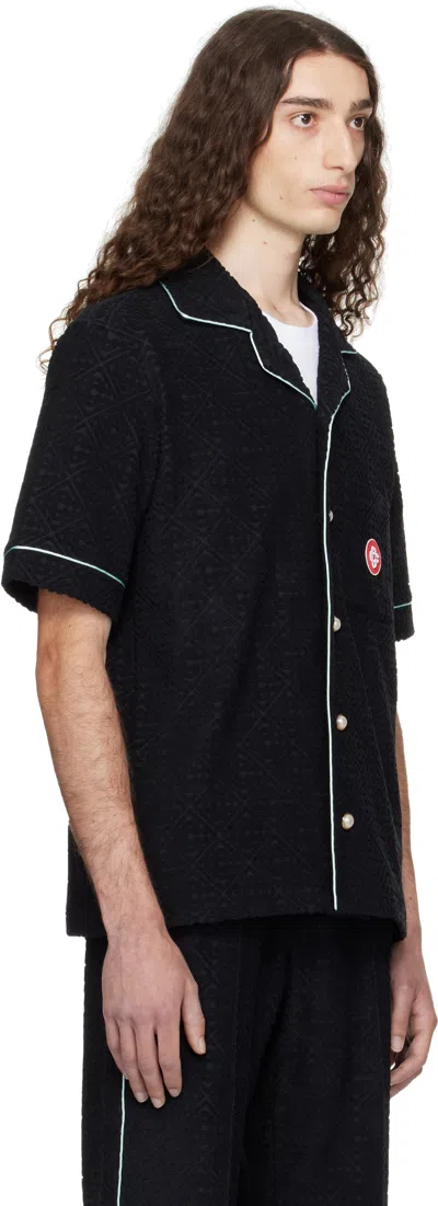 Casablanca Black Shirt With Classic Lapels And All-over Embossed Monogram In Black