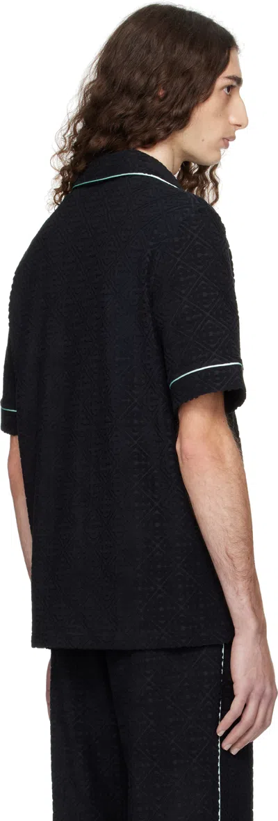 Casablanca Black Shirt With Classic Lapels And All-over Embossed Monogram In Black