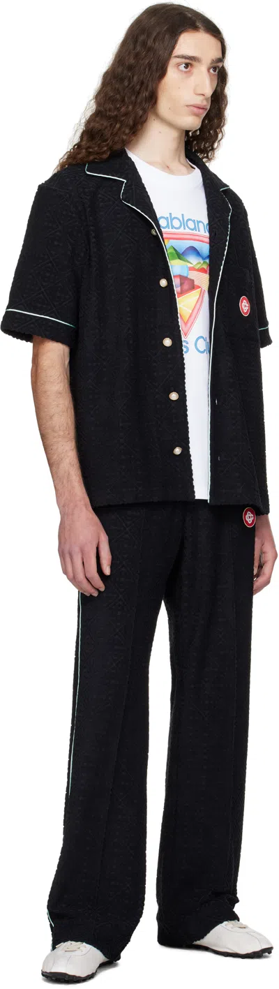 Casablanca Black Shirt With Classic Lapels And All-over Embossed Monogram In Black