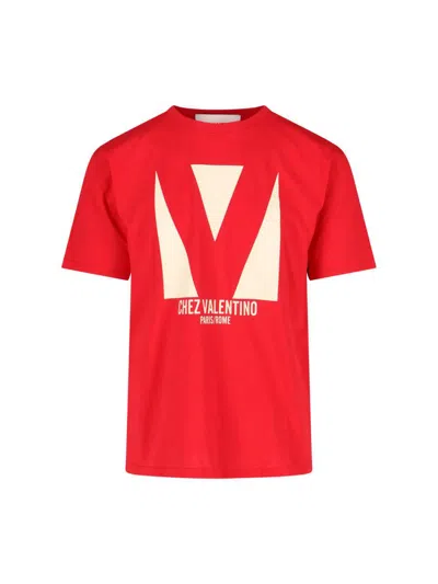 Valentino Crewneck Graphic Print T-shirt Logo In Red