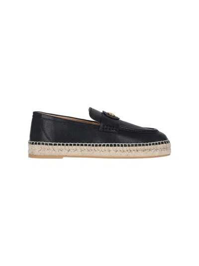 Valentino Garavani Palm Avenue Leather Espadrille Loafers In Black