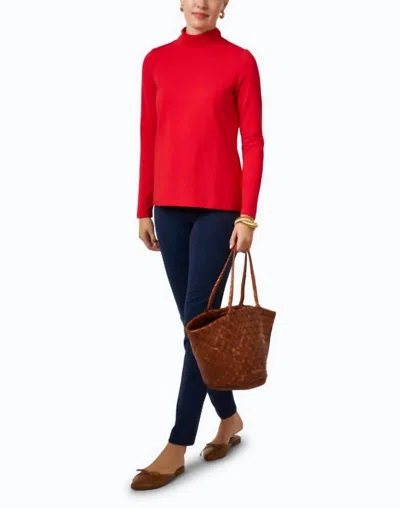 Eli Pima Cotton Mock Neck Top In Red