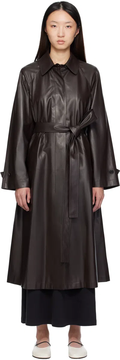 The Row Brown Ryota Leather Coat In Black