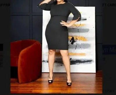 Allen Kay Elegant Comfort Midi Dress In Black In Black
