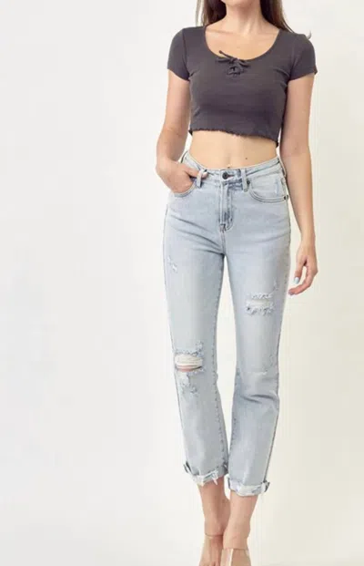 Risen Mid Rise Vintage Straight Leg Jeans In Light Wash In Blue