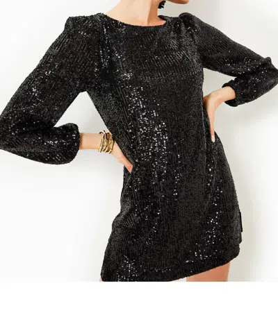 Lilly Pulitzer Nicoline Long Sleeve Romper In Noir Treasure Box Sequin Knit