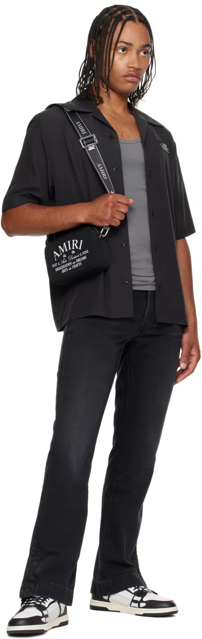 Amiri Skel Top Low White And Black Sneakers With Skeleton Patch In Leather Man In White