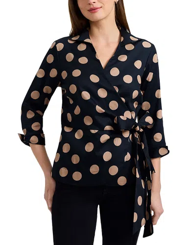 Foxcroft Salina Polka Dot Cotton Wrap Top In Black