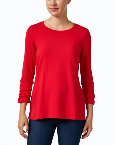 Eli Pima Cotton Ruched Sleeve Tee In Red