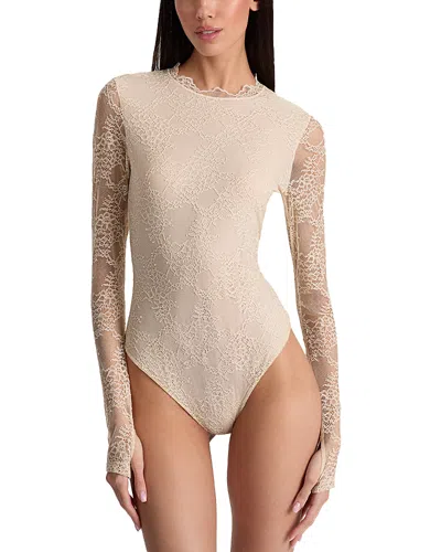 Alice And Olivia Taeyn Lace Crewneck Bodysuit In Neutral