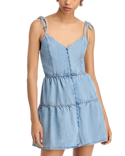 Alice And Olivia Shanti Button Front Tiered Mini Dress Amelia Blue In Blue