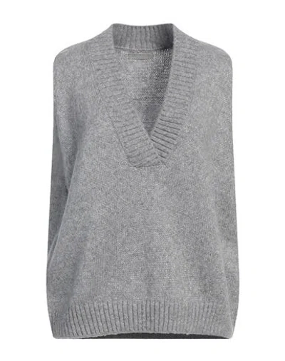 True Religion Woman Sweater Light Grey Size L Wool, Metallic Polyester, Polyamide In Gray