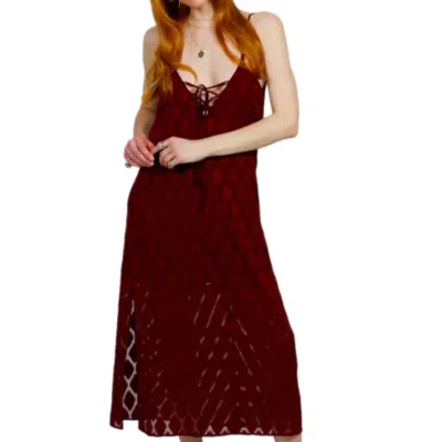 Band Of The Free Lila Autumn Slit Midi Dress In Merlot In Burgundy