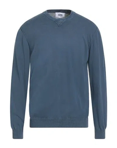 Alpha Studio Man Sweater Slate Blue Size 46 Cotton In Blue