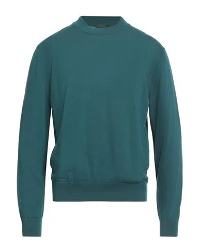 Zanone By Slowear Man Sweater Deep Teal Size 44 Cotton In Green