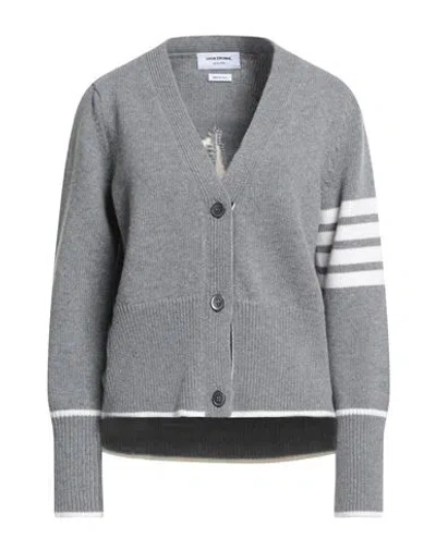 Thom Browne Woman Cardigan Grey Size 6 Virgin Wool In Gray
