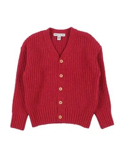 Emile Et Ida Toddler Girl Cardigan Red Size 4 Recycled Wool, Recycled Polyamide, Recycled Viscose In Red