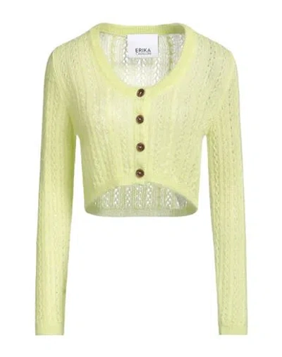 Erika Cavallini Woman Cardigan Lime Green Size L Mohair Wool, Polyamide, Wool In Neutral