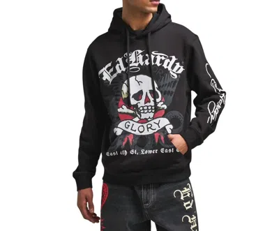 Ed Hardy Dg Skull Fleece Pullover Hoodie In Black In Black