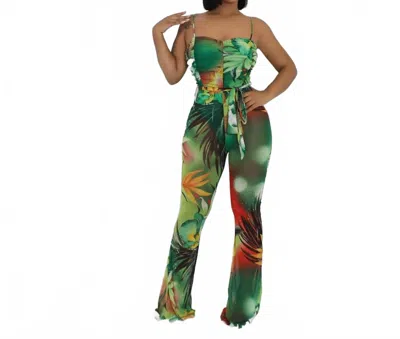 5besties Tropical Glow Jumpsuit In Green/orange/red