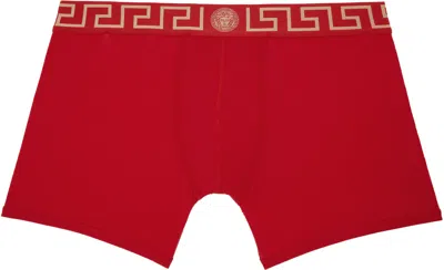 Versace Red Greca Border Long Boxer Briefs In Red