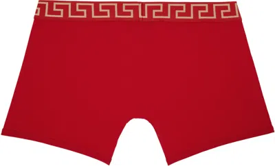 Versace Red Greca Border Long Boxer Briefs In Red