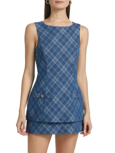 Amanda Uprichard Maven Skort Romper In Argyle Denim In Blue