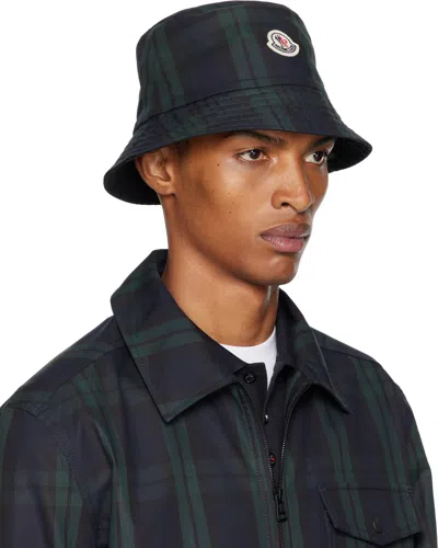 Moncler Navy & Black Reversible Bucket Hat In Green