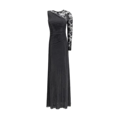 Self-portrait Self Portrait Black Rhinestone Mesh And Lace Maxi Dress