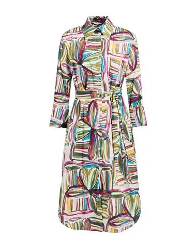 Brian Dales Woman Midi Dress White Size 6 Cotton In Multi