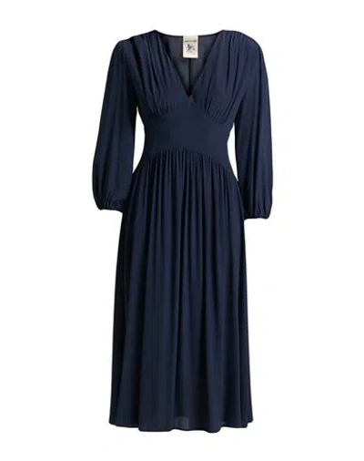 Semicouture Woman Midi Dress Navy Size 10 Acetate, Silk In Blue