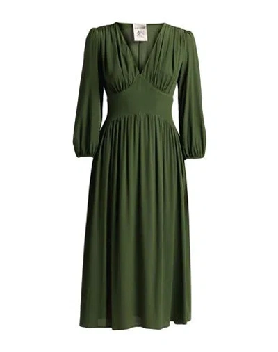 Semicouture Woman Midi Dress Military Green Size 6 Acetate, Silk In Green