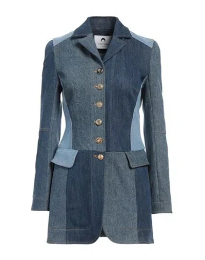 Marine Serre Woman Denim Outerwear Blue Size 6 Cotton, Elastane In Multi