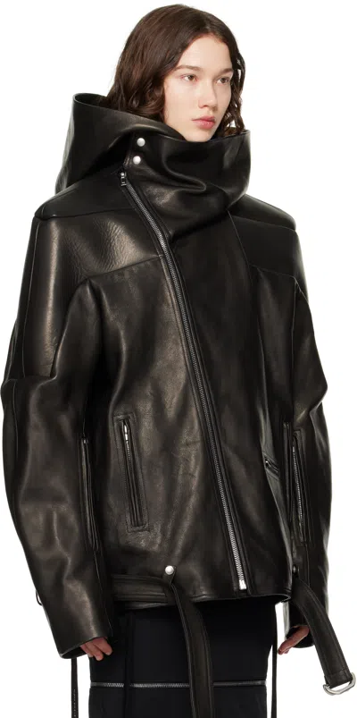 Rick Owens Black Hollywood Jumbo Stooges Cropped Leather Jacket In Black