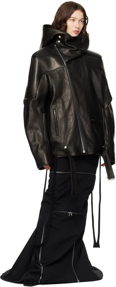 Rick Owens Black Hollywood Jumbo Stooges Cropped Leather Jacket In Black
