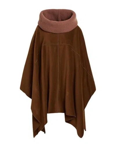 Alysi Woman Cape Brown Size 2 Alpaca Wool, Virgin Wool, Polyamide In Brown
