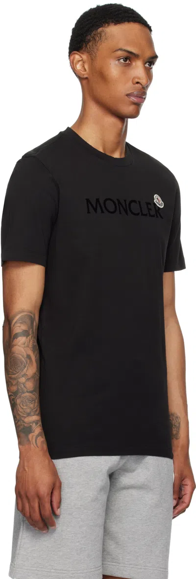 Moncler Men T-shirt With Flocked Cotton Logo In Black