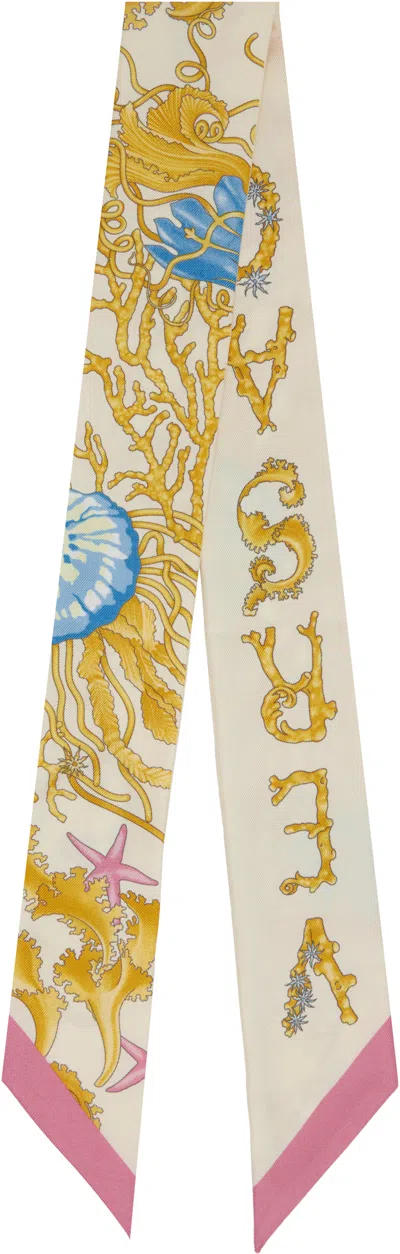 Versace Underwater Barocco Silk Skinny Scarf In Multi