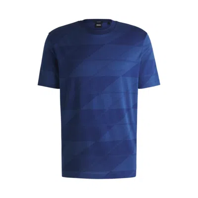 Hugo Boss Mercerized-cotton T-shirt With Two-tone Jacquard In Blue