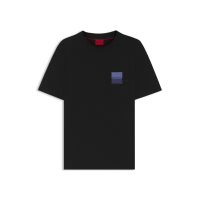 Hugo Boss Cotton-jersey T-shirt With Curved-logo Print In Black