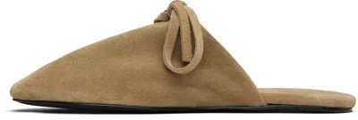Marie Adam-leenaerdt Beige Bow Suede Slippers In Brown