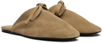 Marie Adam-leenaerdt Beige Bow Suede Slippers In Brown