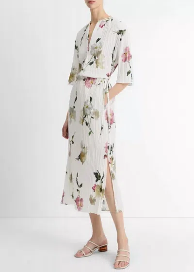 Vince Wilted Peony Pleated Side Tie Skirt In White In White