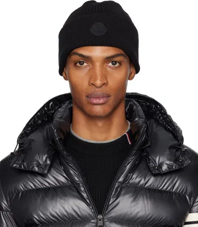 Moncler Black Logo Cotton Beanie