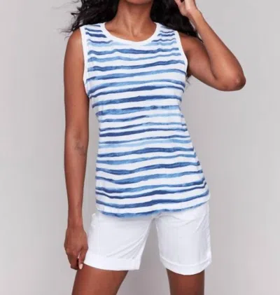 Charlie B Printed Organic Cotton Sleeveless Top In Stripes In Blue