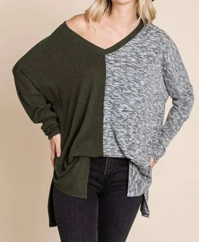 Culture Code Two Tone Sweater In New Olive Combo In Multi