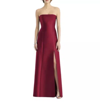 Alfred Sung Strapless Satin Gown Formal Dress In Burgundy In Red